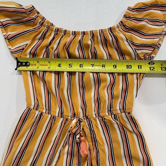 Art Class Girls Size S (6/6X) Yellow Striped Off-Shoulder Romper Dress - Picture 5 of 5